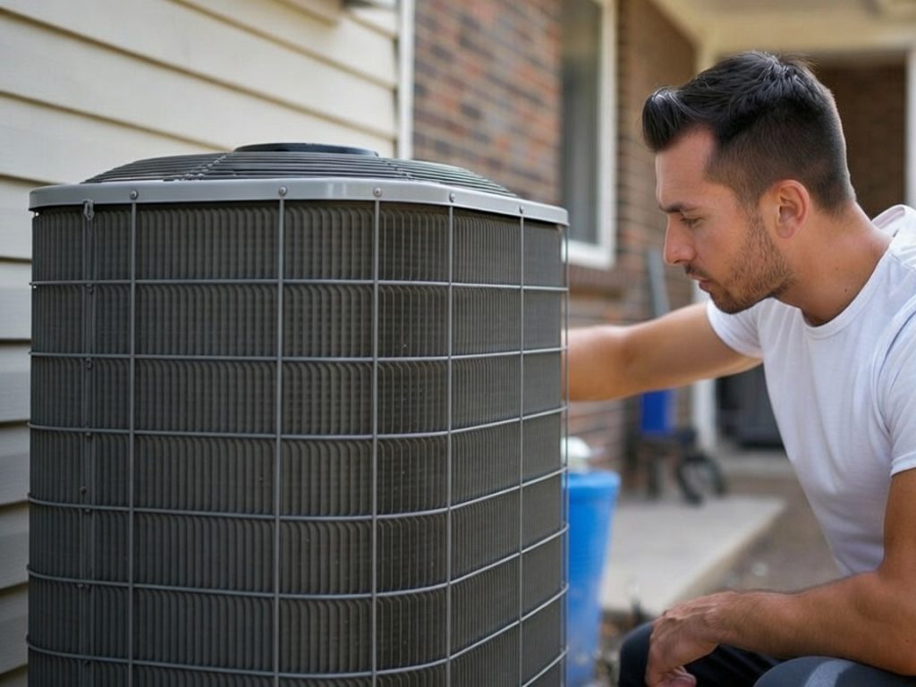 HVAC tech repairing a air conditioning unit