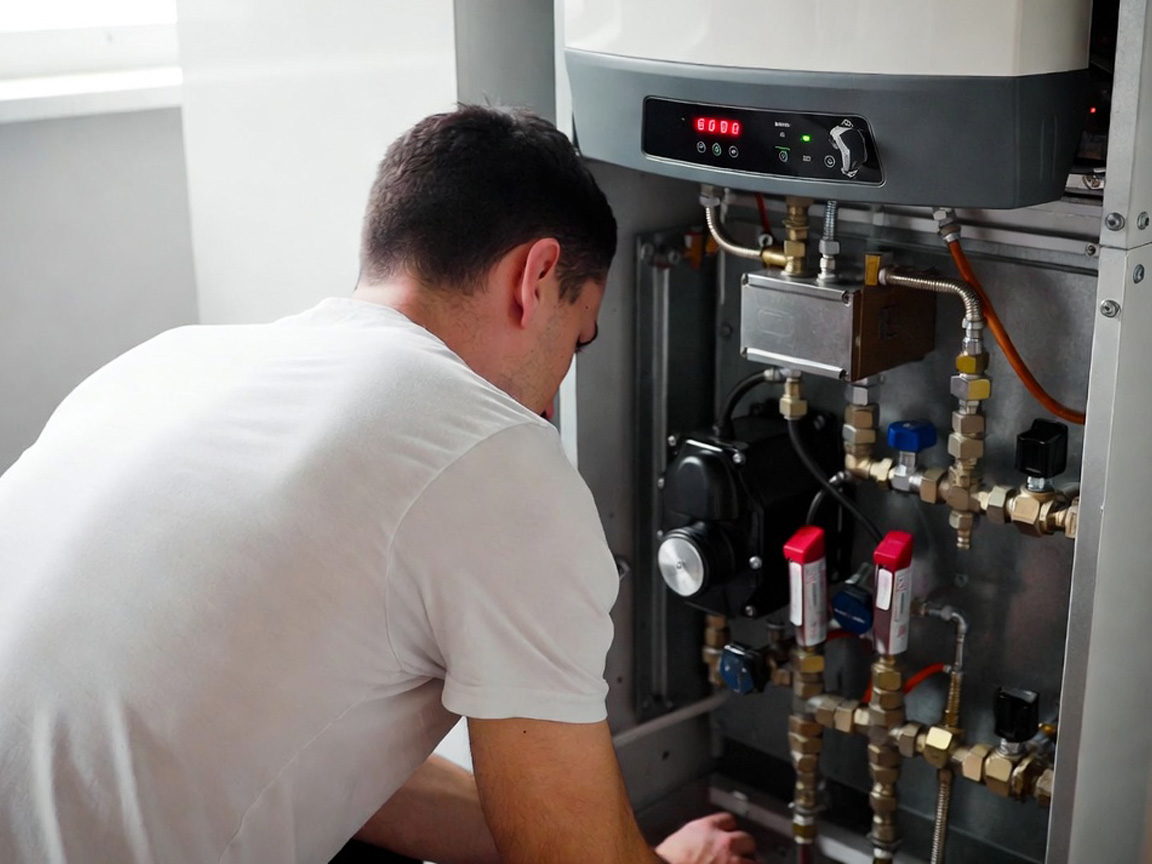 hvac technician servicing a boiler
