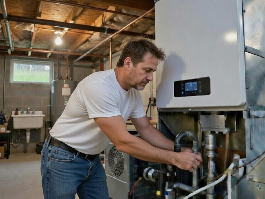 hvac technician servicing a furnace