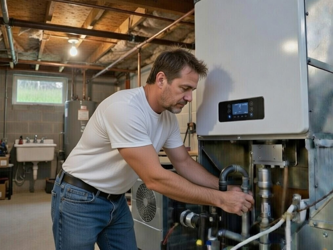 hvac technician servicing a furnace
