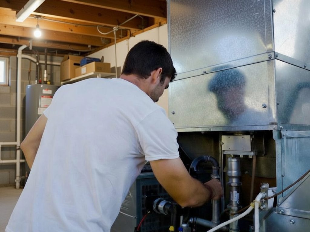 hvac technician working on a furnace